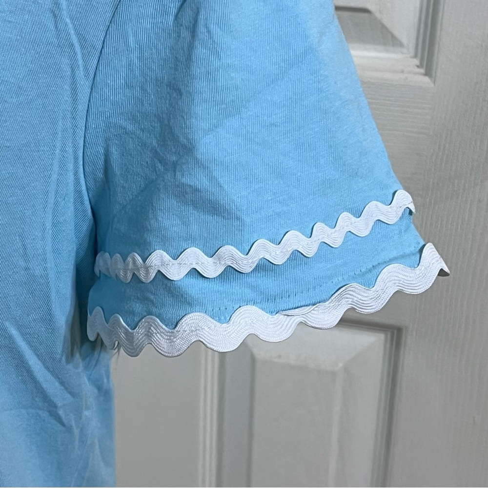 NWOT- Lilly Pulitzer Fresh Water Blue Clairmont Ric Rac Trimmed Knit Top - Picture 5 of 7